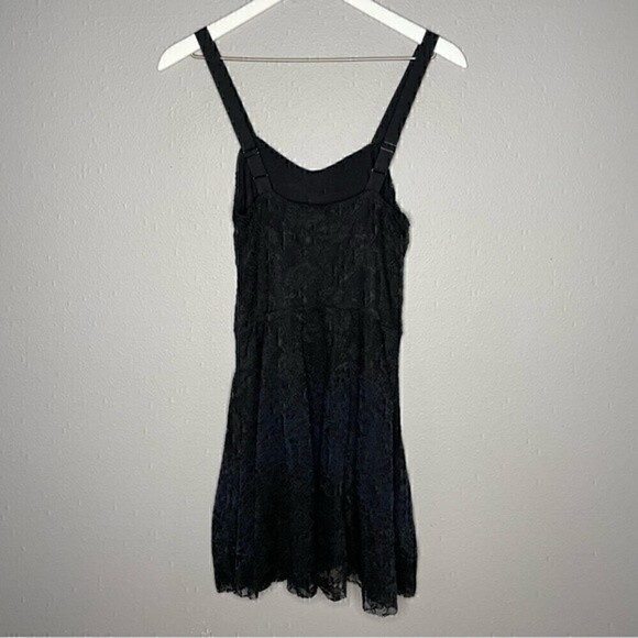 Free People Black & Blue Flocked Lace Fit & Flare Dress - Picture 2 of 5